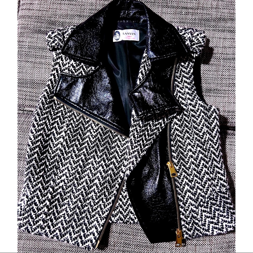 💯 Authentic LANVIN luxury Twill x Leather Vest 🔥